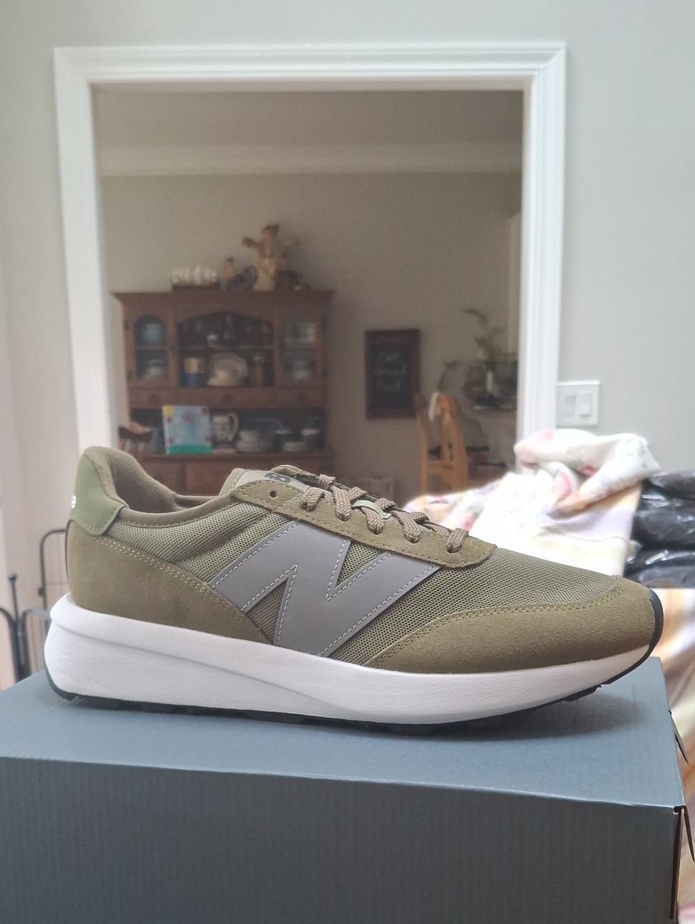 New Balance Olive Green Men's Sneaker with Gray Logo